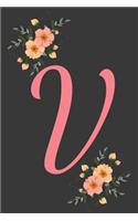 V Initial Monogram Dot Grid Notebook Journal: Elegant Floral Monogram Gifts For Women And Girls, 120 Pages 6x9