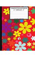 Unruled Composition Notebook 8" x 10". 120 Pages. Colorful Floral Pattern On Red: Unruled Composition Notebook 8" x 10". Blank Notebook. 120 Pages. Colorful Flower Art. Light and Dark Red Background