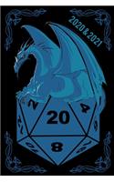 RPG D20 Dice Bordgame blue Dragon Calendar: Weekly Planner and 24 monthly planner 01.01.2020 - 31.12. 2021 Calendar A5 (6x9 inches) 120 pages. RPG Dice Roleplaying game Dragons Pen and Paper A