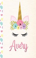 Avery: Personalized Unicorn Journal For Girls - 8.5x11 110 Pages Notebook/Diary With Pink Name