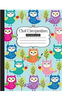 Owl Composition Notebook: 120 page, writing notebook for school, wide ruled, art by Anna Nadler(1 Anna's Notebooks)