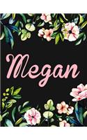 Megan: Personalised Megan Notebook/Journal For Writing 100 Lined Pages (Black Floral Design)