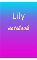 Lily: Blank Notebook - Wide Ruled Lined Paper Notepad - Writing Pad Practice Journal - Custom Personalized First Name Initial L Blue Purple Gold - Taking 
