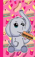 Notebook: Kawaii Elephant Favorite Junk Food School Lunch Logbook College Ruled Lined Notebooks