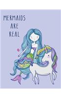 Mermaid are real: Mermaid and unicorn on purple cover and Dot Graph Line Sketch pages, Extra large (8.5 x 11) inches, 110 pages, White paper, Sketch, Draw and Paint(3 Mermaid and Unicorn on Purple Notebook)