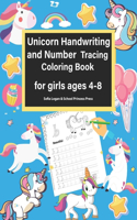 Unicorn Handwriting and Number Tracing Coloring Book for Girls Ages 4-8