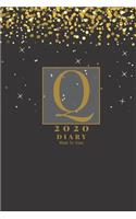 Personalised 2020 Diary Week To View Planner: - Gold Letter Q - Year Planner For Business, Office, Home, University, College, School, Appointments, Organizer.
