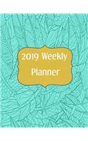 2019 Weekly Planner: Aqua Feather (8.5 X 11)