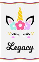 Legacy: Personal Notebook Personal Diary Unicorn Notebook Writing Journal Personalized Notebook Custom Notebook Unicorn Gift Unicorn Birthday Book Custom Na