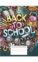 Back To School Composition Notebook: Doodle Art of Paper Clip, Colored Pencil, Backpack, Chalk Board, Notebook For Girls or Boys Cool, Novelty Artwork Pic: Cute Elementary Class Workboo