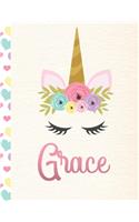 Grace: Personalized Unicorn Primary Story Journal For Girls With Pink Name - Half Ruled Dotted Midline and Blank Picture Space - Kindergarten to Early Chil