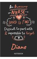 Diane - Notebook: Blank Personalized Customized Name Registered Nurse Notebook Journal Wide Ruled for Women. Nurse Quote Accessories / School Supplies / Graduation, R