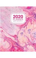 2020 Planner Weekly And Monthly: 2020 Agenda Organizer Calendar - Beautiful Pink Abstract Marbling - Weekly Organizer With To Do Section