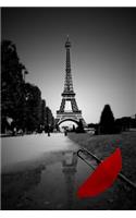 Red Umbrella in Street Near Eiffel Tower Paris France Journal