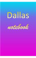 Dallas: Blank Notebook - Wide Ruled Lined Paper Notepad - Writing Pad Practice Journal - Custom Personalized First Name Initial D Blue Purple Gold - Taking 