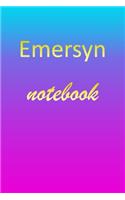 Emersyn: Blank Notebook - Wide Ruled Lined Paper Notepad - Writing Pad Practice Journal - Custom Personalized First Name Initial E Blue Purple Gold - Taking 