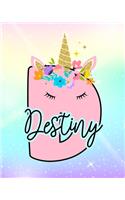 Destiny: Girls Unicorn Journal to Write In - Personalized Journal