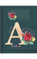 A Monogramm Notizheft Liniert 60 Blatt: Aquarell Rose