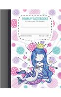 Primary Notebook Top Half Blank For Drawing: Cute Unicorn&Mermaid Draw And Write Journal Primary Journal Notebooks Grades K-2 With Picture Space Half Lined 60 sheets/120 pages Size:7.44" x 9.69