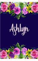 Ashlyn: Personalized Name Pink Floral Design Matte Soft Cover Notebook Journal to Write In. 120 Blank Lined Pages