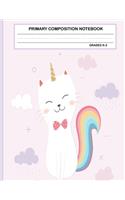 Primary Composition Notebook Grades K-2 Kawaii Kitty Cat: Cute Caticorn Primary Story Journal for Girls and Writing Practice - Write and Draw Your Own Stories with Dotted Lined Paper Pages and Picture Space