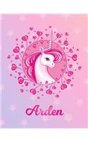 Arden: Arden Magical Unicorn Horse Large Blank Pre-K Primary Draw & Write Storybook Paper - Personalized Letter A Initial Custom First Name Cover - Story B