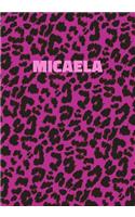 Micaela: Personalized Pink Leopard Print Notebook (Animal Skin Pattern). College Ruled (Lined) Journal for Notes, Diary, Journaling. Wild Cat Theme Design wi