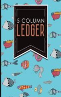 5 Column Ledger: Account Book Journal, Accounting Notebook, Ledger Books For Bookkeeping, Cute Funky Fish Cover, 8.5" x 11", 100 pages