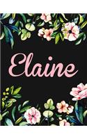 Elaine: Personalised Elaine Notebook/Journal For Writing 100 Lined Pages (Black Floral Design)