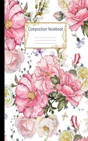 Composition Notebook: Wide Ruled Lined Paper Notebook Journal: Watercolor Pink Roses Workbook for Boys Girls Kids Teens Students for Back to School and Home College Writi