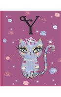 Y: Kitty Cat Journal, personalized monogram letter Y blank lined diary with interior pages decorated with kitty cats and flowers.