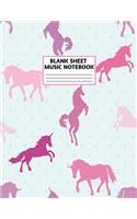 Blank Sheet Music Notebook: Cute Unicorn Matte Cover Design with 110 Pages White Paper Interior for Musician Students and Professionals Playing Piano, Ukelele, Mandolin and oth