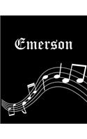 Emerson: Sheet Music Note Manuscript Notebook Paper - Personalized Custom First Name Cover - Musician Composer Instrument Composition Book - 12 Staves a Page