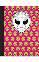 Composition Book 2x2 Quad Graph Paper: Hot Pink and Green Emoji Alien Notebook with 150 Pages or 75 Sheets, 1/2 Inch Squares, Softcover