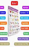 My First ALL IN ONE SPIRAL CHART ENGLISH-HINDI : With 16 Topics ( Big Fonts and Realistic Pictures) | Gift Set For Kids