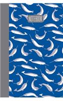 Notebook: Small Stylish Journal for Writing, Journaling, Notes, To Do Lists, Gratitude, Ideas, and More with Fun Narwhal Pattern Cover Design in Ocean Blue