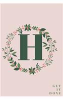 Monogram Initial Letter H Notebook with Rose Pink Floral Journal for Women, Girls Birthday Gift and School: Lined Notebook / Journal Gift, 120 Pages, 6x9, Soft Cover, Matte Finish