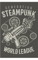 Notebook Steampunk World League: Dot Dotted Grid Funny Notebook Diary Journal Lover school skool Gift For Men & Women (6" x 9" 100 Pages) nerd geek mechanic gear biomech Art Artwork