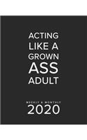 Acting Like A Grown Ass Adult Weekly & Monthly 2020: A Funny Planner - Sarcastic Gifts - Swearing Planner - Solid Black - Best Planner For Busy People