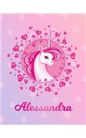 Alessandra: Unicorn Large Blank Primary Handwriting Learn to Write Practice Paper for Girls - Pink Purple Magical Horse Personalized Letter A Initial Custom Fir