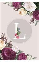 L: Monogram Initial L Notebook Elegant Pretty Cute Flowers Blank Lined Paper Journal Present for Women and Girls