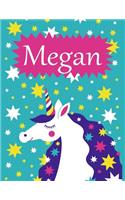 Megan: Personalized Name Notebook/Journal for Girls with Unicorn (Personalised Birthday and Christmas Gifts)