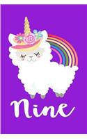Magical Llamacorn 9th Birthday Lined Notebook
