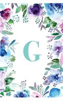 G: Watercolor Floral, 150 Pages, 6" x 9"(Gifts for Women, Teenagers, Girls, Moms, Students & Teachers or Portable Blank Lined Monogram Initia)