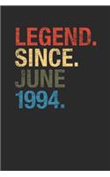 Legend Since June 1994: Graph Ruled Notebook / Journal (6 X 9 - 5 X 5 Graph Ruled) - June Birthday Gift and June Anniversary Gift