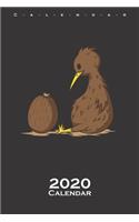 Kiwi bird looking wondered on a Kiwi fruit Calendar 2020