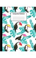 Composition Notebook: Hornbills with Green Leaves: College Ruled Blank Lined Cute Notebooks for Girls Women Teens Kids School Writing Notes Journal (7.5 x 9.25 in)