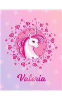 Valeria: Unicorn Large Blank Primary Handwriting Learn to Write Practice Paper for Girls - Pink Purple Magical Horse Personalized Letter V Initial Custom Fir