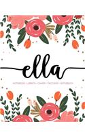 Ella: Notebook - Libreta - Cahier - Taccuino - Notizbuch: 110 pages paginas seiten pagine: Modern Florals First Name Notebook in Coral, Pink & Orange on W