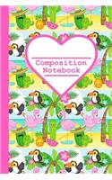 Composition Notebook: Flamingo and Toucan, 100 Pages, 6x9 inch, college ruled.